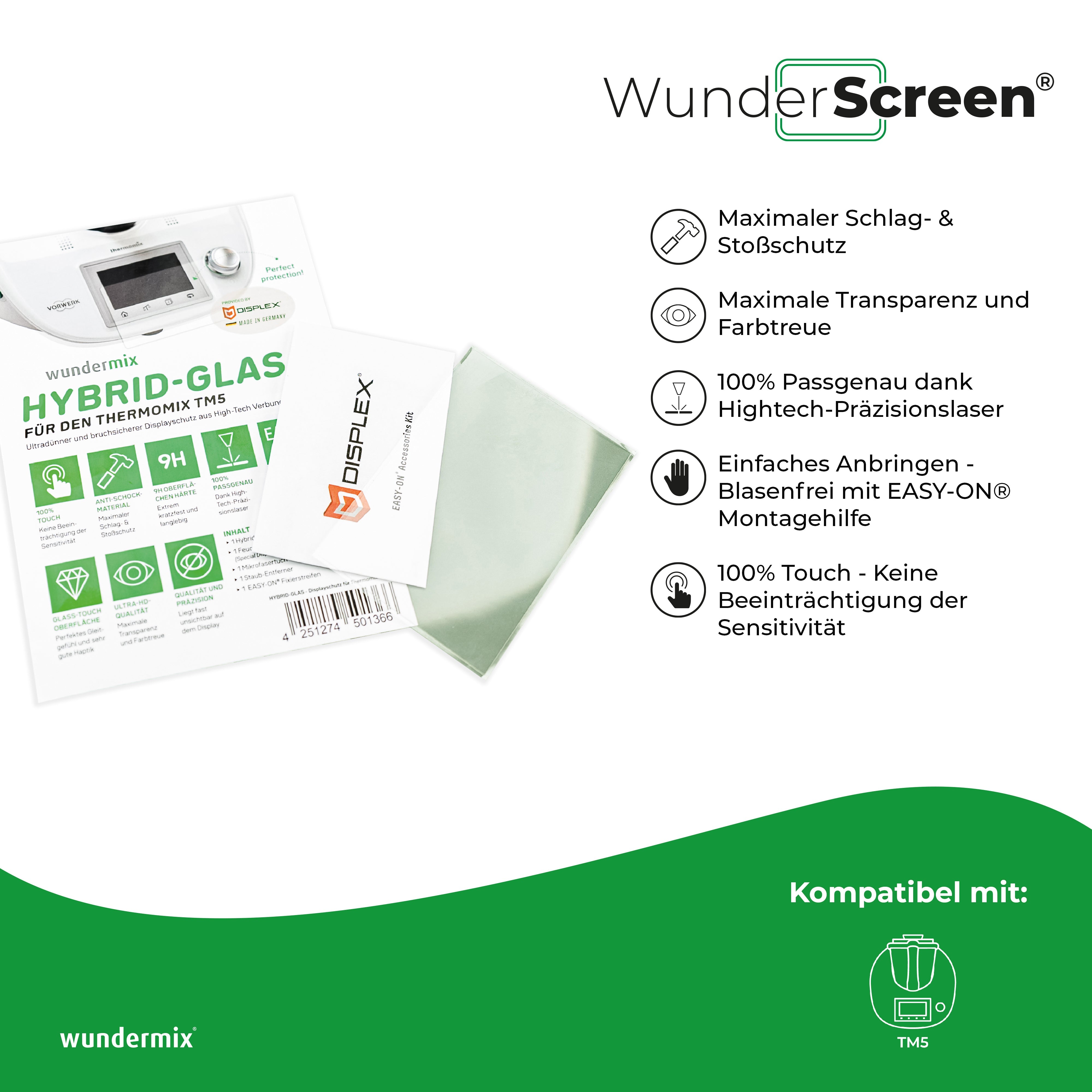 WunderScreen® Hybrid-Glas Displayschutz für Thermomix TM5