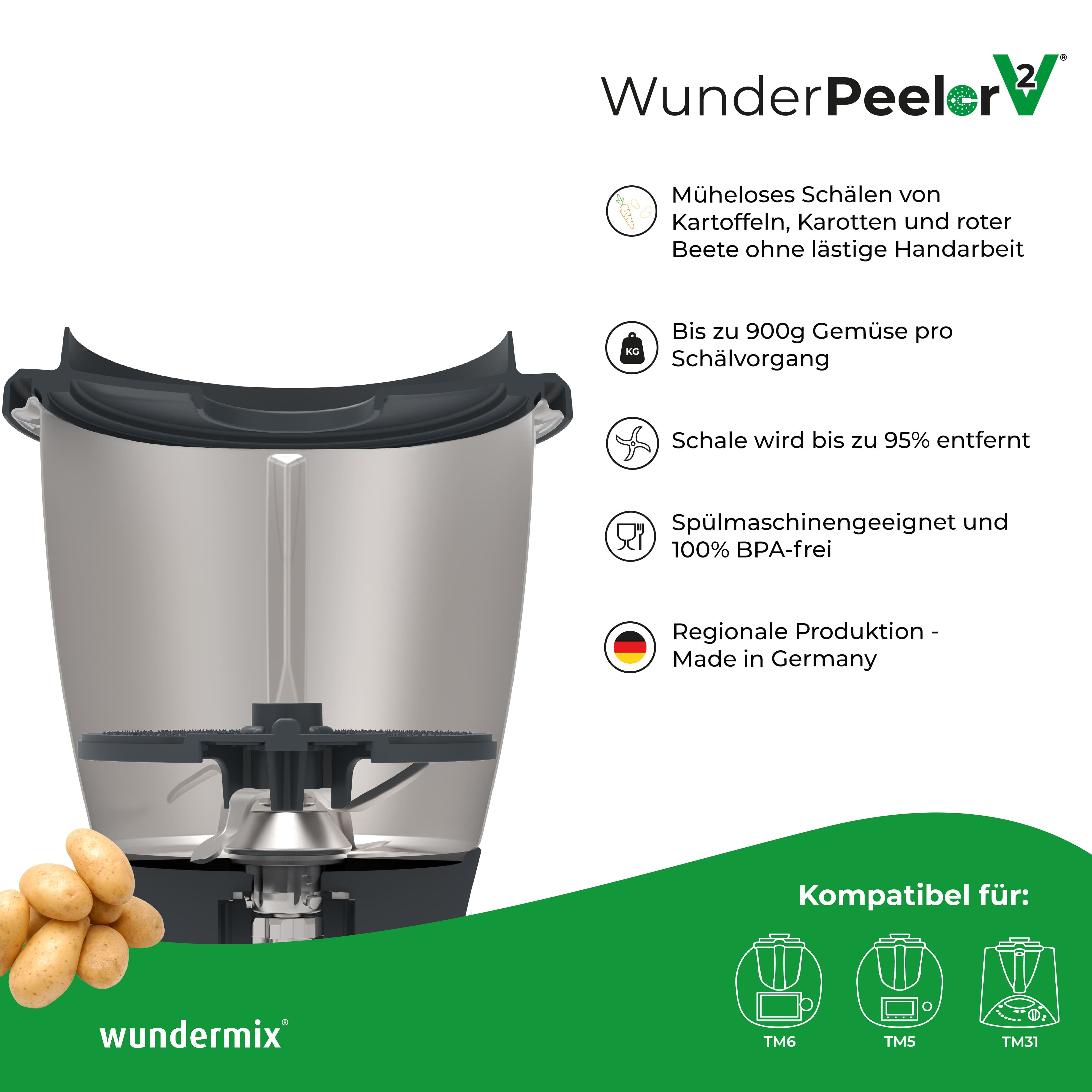 WunderPeeler® | V2 | Kartoffelschäler-Aufsatz für Thermomix TM6, TM5, TM31