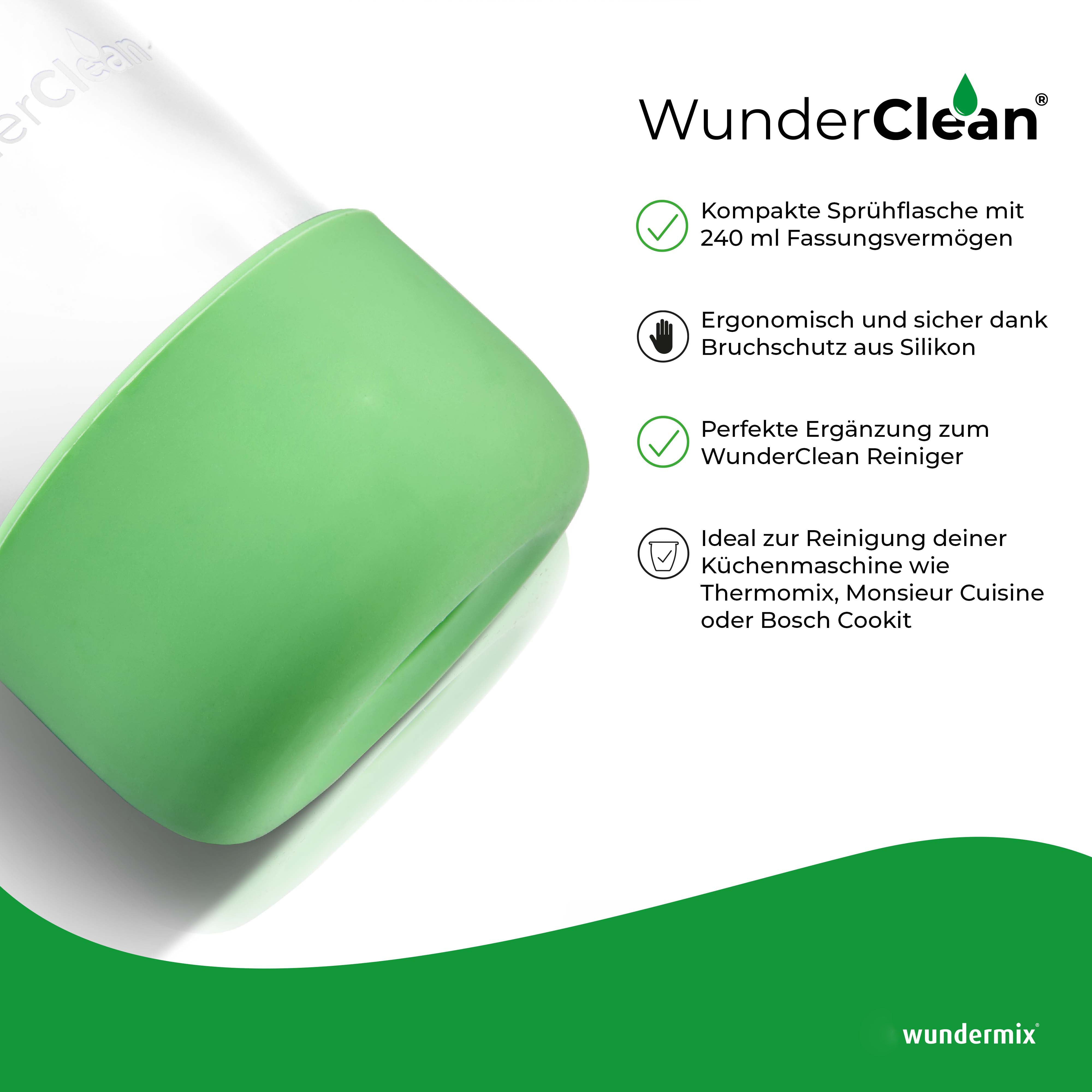 WunderClean Sprühflasche | 240 ml Glasflasche mit Silikon-Bruchschutz für WunderClean Reiniger